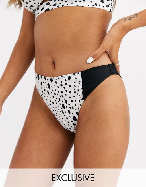 Peek & Beau Exclusive high leg bikini bottom in contrast dalmatian - MULTI