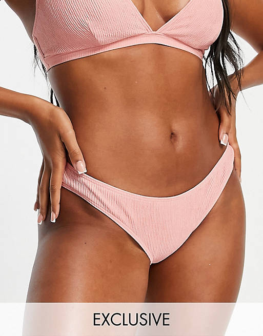 Peek & Beau Exclusive high leg bikini bottom in pink rib