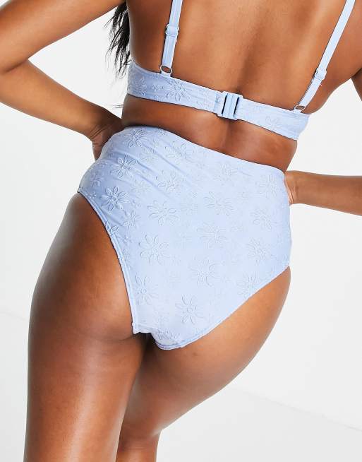 Peek & Beau Exclusive high leg high waist bikini bottom in blue broderie analgise, 2 of 4