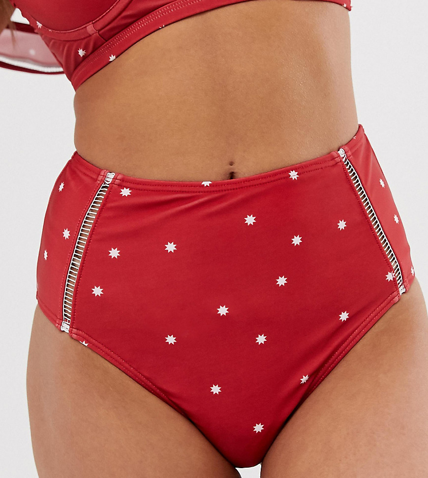 Peek & Beau Exclusive high waist bikini bottom in star print-Red