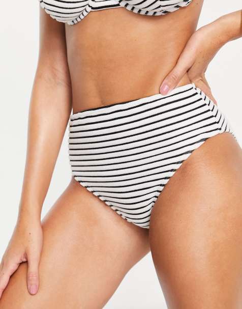 Peek & Beau Exclusive high waist bikini bottom in striped towelling - view 1