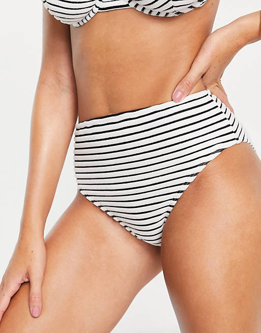 Peek & Beau Exclusive high waist bikini bottoms in striped towelling