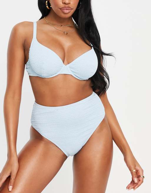 Peek & Beau Exclusive mix and match high waist bikini bottom in baby blue  crinkle