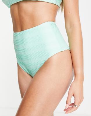 Peek & Beau Exclusive mix and match high waist bikini bottom in ribbed mint-Blue