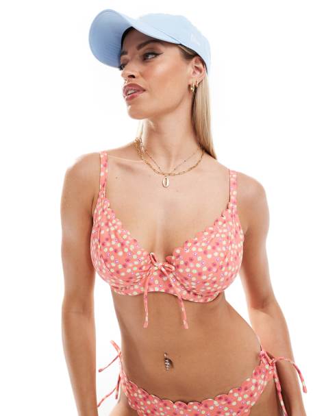 Peek & Beau Fuller Bust bikini top in pink floral print  - view 1