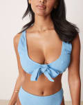 [Peek & Beau] Peek & Beau Fuller Bust crinkle triangle bikini top in blue 18E-F Blue