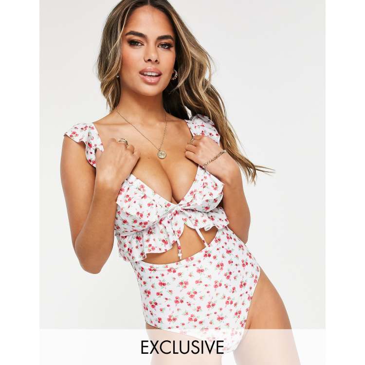 Peek & Beau Fuller Bust Exclusive underwire swimsuit in white polka dot -  ShopStyle