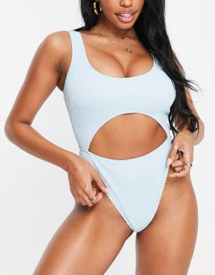 Peek & Beau Fuller Bust Exclusive cut out swimsuit in baby blue crinkle