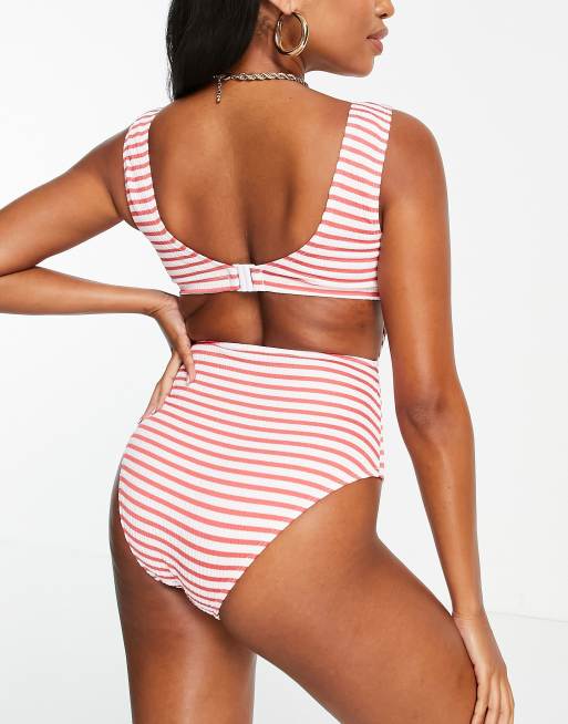 Peek & Beau Fuller Bust Exclusive cut out swimsuit in red textured stripe, 4 of 4