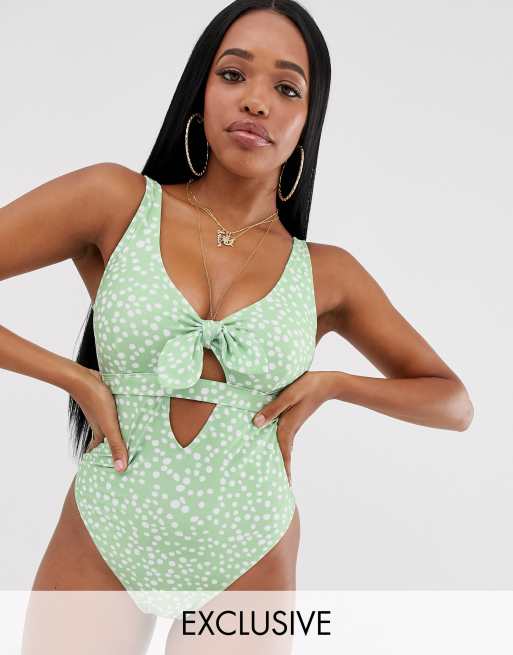 Peek Beau Fuller Bust Exclusive Eco bow front swimsuit in spot