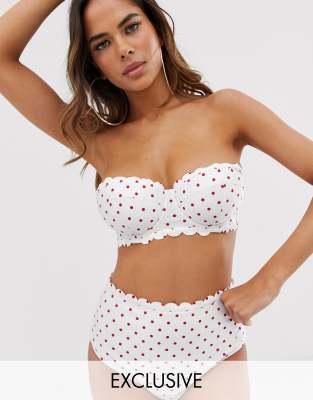 Peek & Beau Fuller Bust Exclusive Eco mix and match scallop underwired  bandeau bikini top in polka dot DD-G