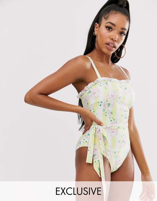 Stripe and sale floral swimsuit