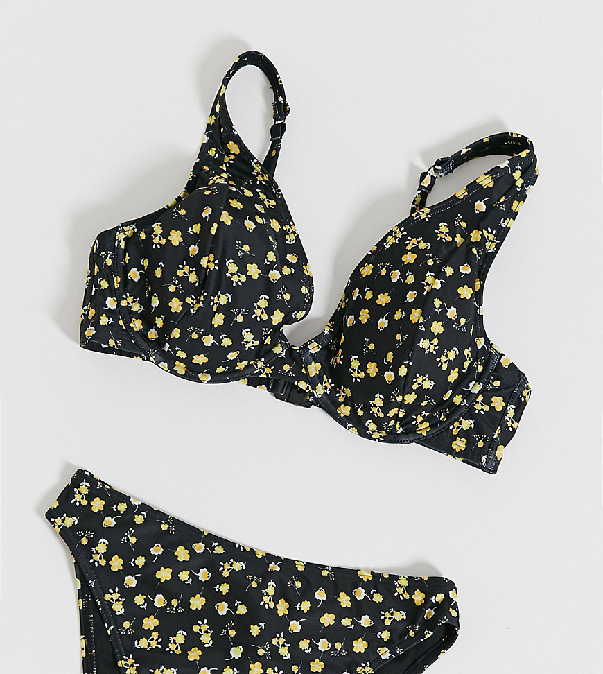 Peek & Beau Fuller Bust Exclusive frill underwire bikini top in black floral