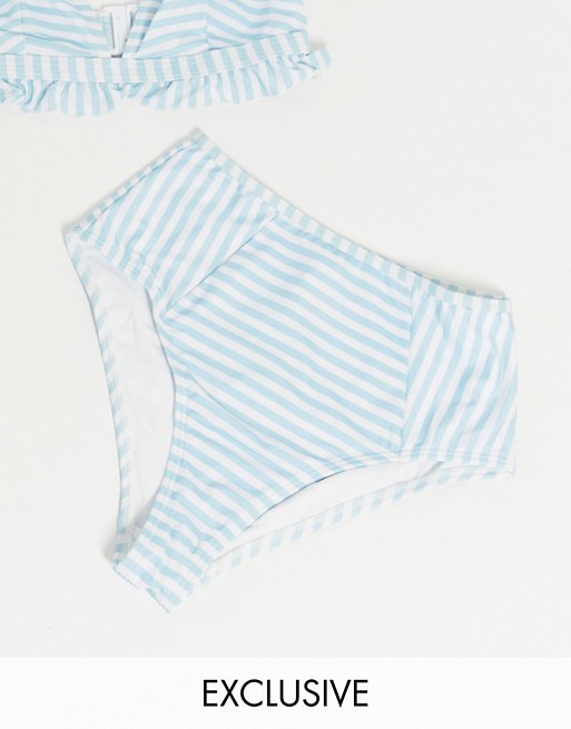 Peek & Beau Fuller Bust Exclusive high waist bikini bottom in blue stripe
