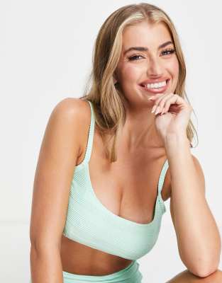 Peek & Beau Fuller Bust Exclusive mix and match crop bikini top in ribbed mint-Blue