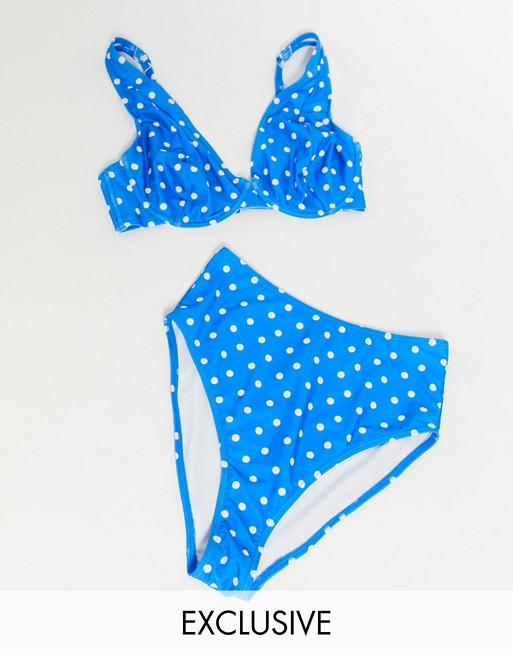 Peek & Beau Fuller Bust Exclusive mix and match high waist bikini bottom in blue spot