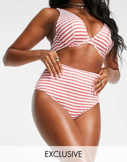 Peek & Beau Fuller Bust Exclusive mix and match high waist bikini bottom in  red textured stripe