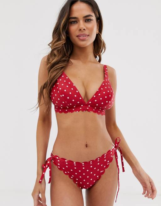 Peek & Beau Fuller Bust Exclusive mix and match scallop triangle bikini top  in polka dot D - F - RED