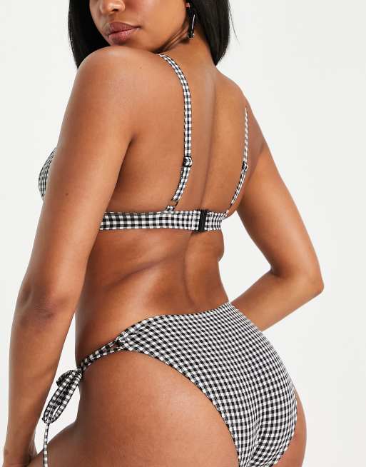 Peek & Beau Fuller Bust Exclusive mix and match tie side bikini bottom in black and white seersucker gingham, 2 of 4