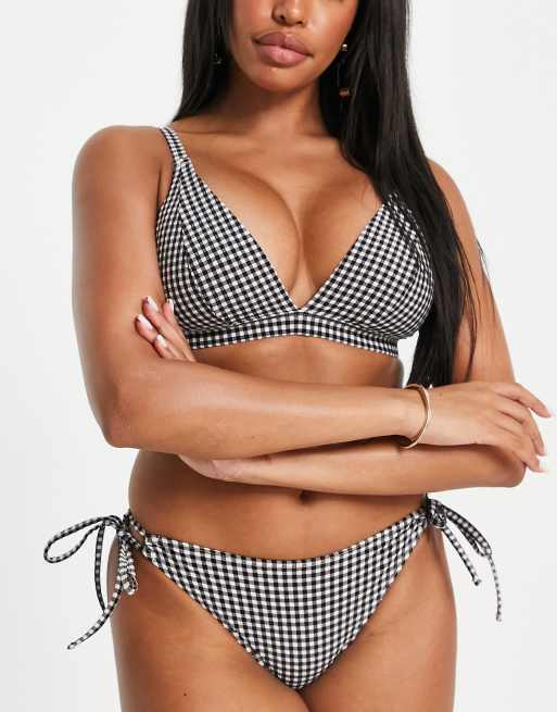 Peek & Beau Fuller Bust Exclusive mix and match tie side bikini bottom in black and white seersucker gingham, 3 of 4