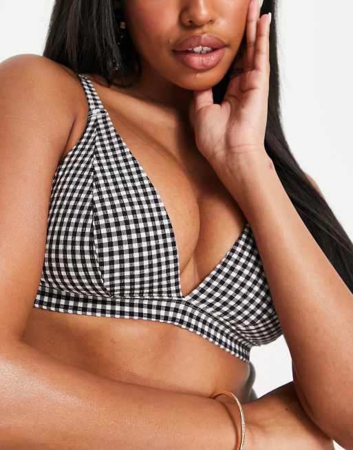 Peek & Beau Fuller Bust Exclusive mix and match triangle bikini top in black and white seersucker gingham, 3 of 4