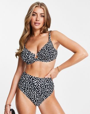 Fuller Bust Exclusive mix and match underwire bikini top in black polka dot-Multi