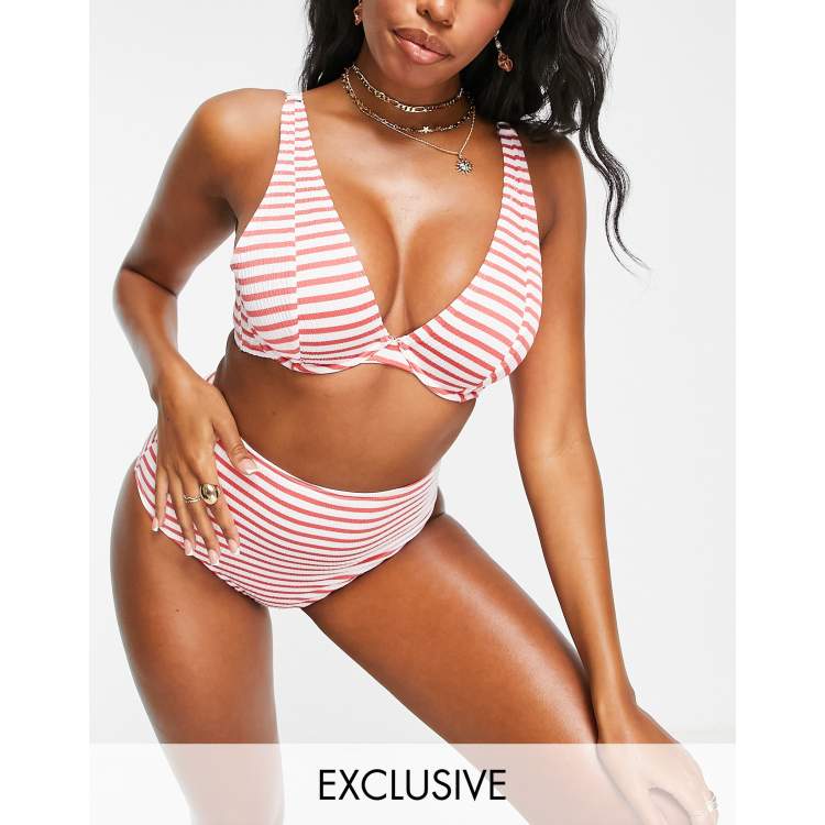 Peek & Beau Fuller Bust Exclusive mix and match underwire bikini top in red  textured stripe