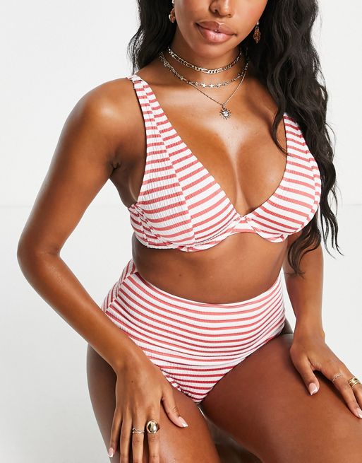 ASOS DESIGN Fuller Bust exclusive mix and match moulded supportive bikini  top in red