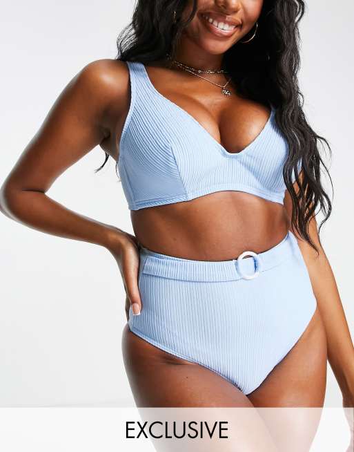 Peek & Beau Fuller Bust – Exclusive – Niebieski wysoko wycięty dół od bikini z podwyższonym stanem i z paskiem – tylko w ASOS