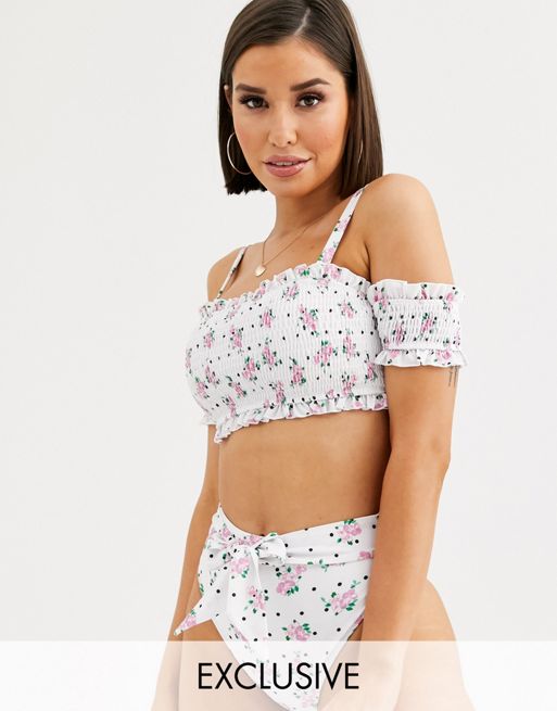 ASOS DESIGN fuller bust exclusive supportive bandeau bikini top with bow  detail in shiny mink dd-f