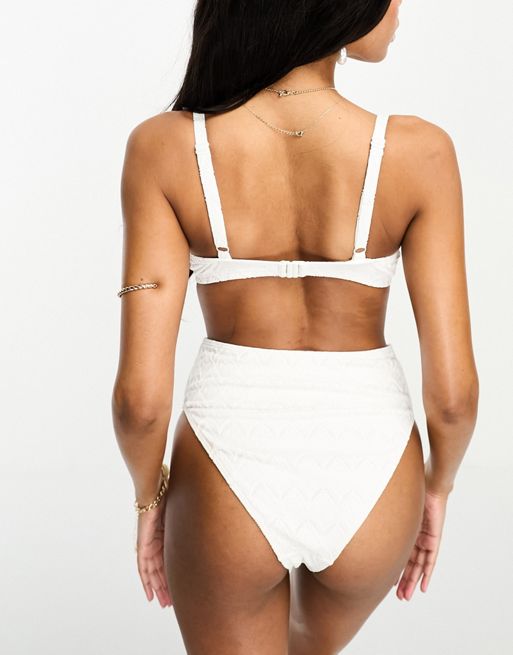 ASOS DESIGN fuller bust broderie rope detail triangle bikini top in white