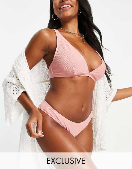 Peek & Beau Fuller Bust Exclusive triangle bikini top in pink rib