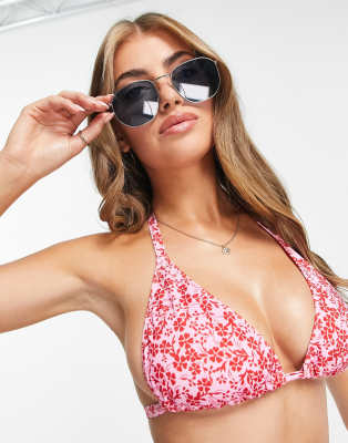 Peek & Beau Peek & Beau Fuller Bust Exclusive triangle bikni top in bright disty floral print-Multi