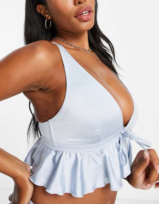 Peek & Beau Fuller Bust frill bikini top in blue, 2 of 4