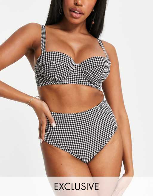 Peek & Beau Fuller Bust – Mieszaj i łącz – Czarno-biały dół od bikini z kory z podwyższonym stanem i wzorem w kratkę vichy, tylko w ASOS