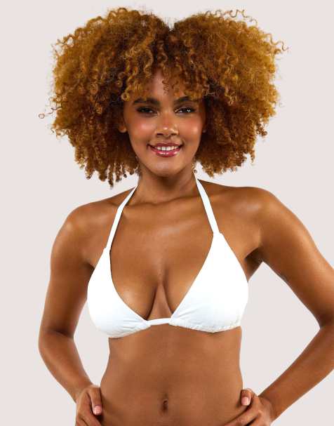 Peek & Beau fuller bust mix & match textured triangle bikini top in white - view 1