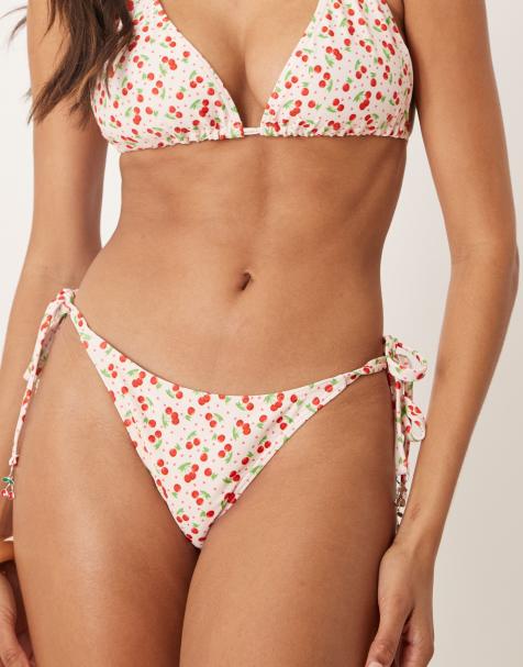 Peek & Beau Fuller Bust cherry print tie side bikini bottom in pink