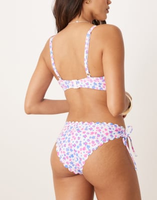 Peek & Beau Fuller Bust Scallop Ditsy High Leg Bikini Bottom In Multi