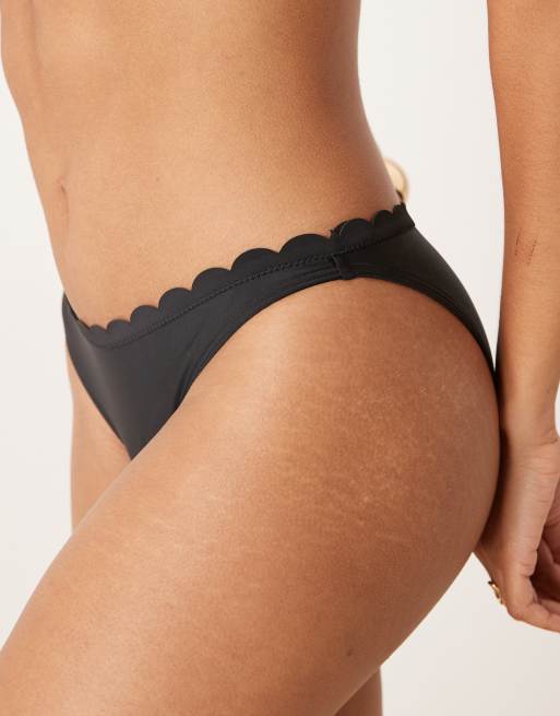 Peek & Beau Fuller Bust scallop high leg bikini bottom in black, 3 of 4
