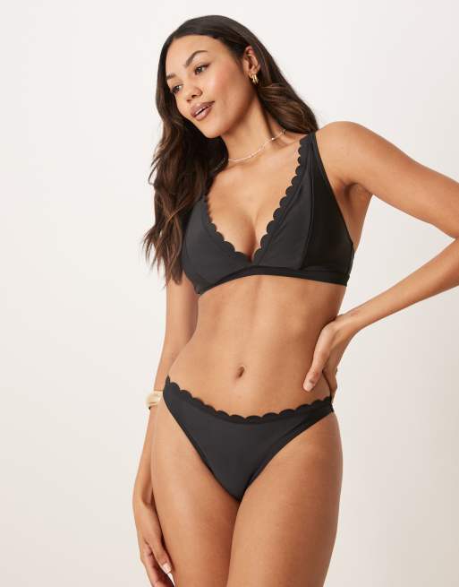 Peek & Beau Fuller Bust scallop high leg bikini bottom in black, 4 of 4