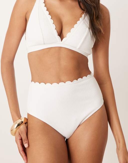 Peek & Beau Fuller Bust scallop high waist bikini bottom in white