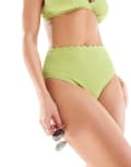 [Peek & Beau] Peek & Beau Fuller Bust scallop high-waist bikini bottoms in green crinkle 6 GREEN