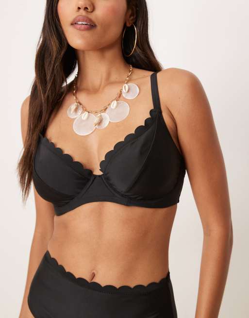 Peek & Beau Fuller Bust scallop underwire bikini top in black, 4 of 4