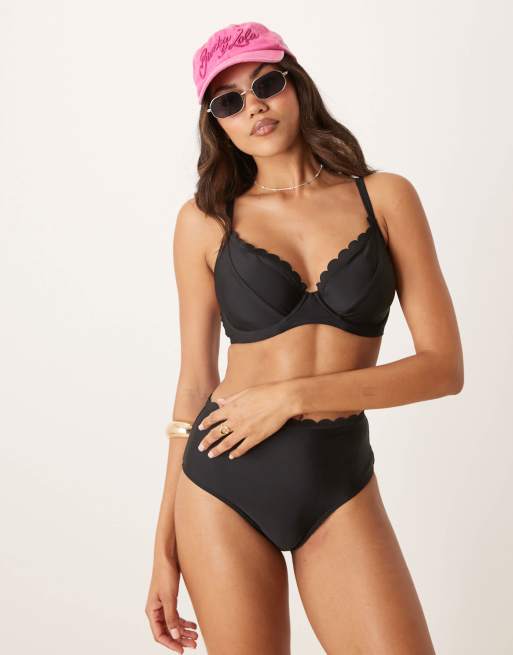 Peek & Beau Fuller Bust scallop underwire bikini top in black, 4 of 4