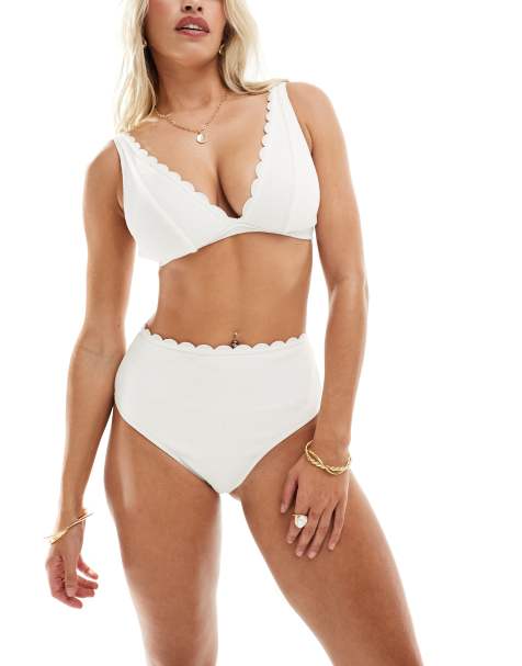 Peek & Beau Fuller Bust scalloped apex bikini in white crinkle - view 1