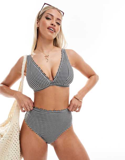 Peek & Beau Fuller Bust - Sorte og hvide højtaljede bikinitrusser med gingham-tern - view 1