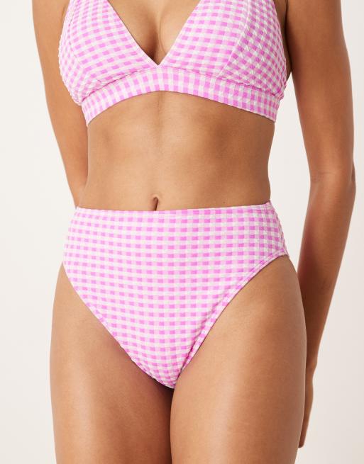 Peek & Beau Fuller Bust textured gingham high waist bikini bottom in pink