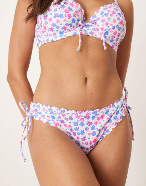 Peek & Beau Fuller Bust scallop ditsy high leg bikini bottom in multi