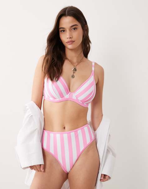 Peek & Beau - Gestreept bikinitopje met beugels in roze - view 1