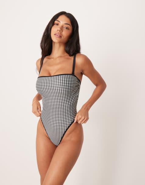 Peek & Beau gingham print swimsuit in black - view 1
